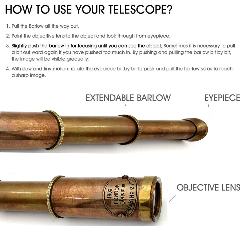 [Australia - AusPower] - Nautical Brass Spyglass Telescope with Wooden Box, Brass Pirate Brass Telescope, Spyglass Collapsible Monocular Decorative Telescope with Glass Optics for Kids (Antique Finish) Black 