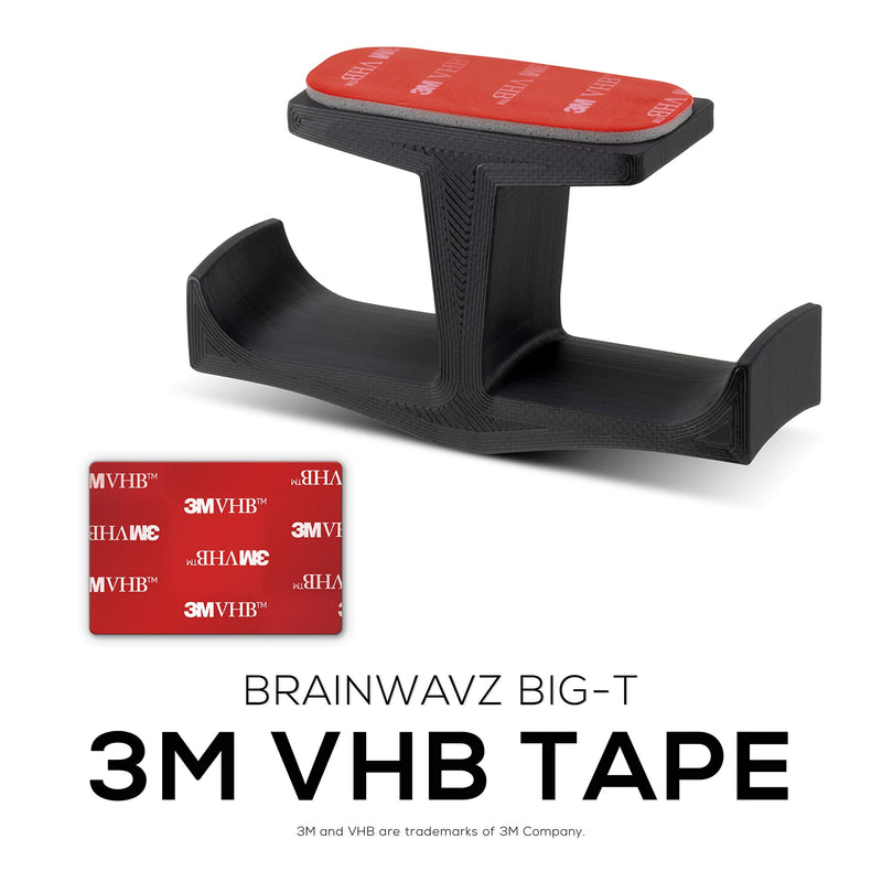 [Australia - AusPower] - BRAINWAVZ BigT Dual Headphone Stand, Under Desk Hanger for Headphones, Gaming Headsets, Mobiles Accessories, Stick On, No Screws, Black (Big T) Big T 