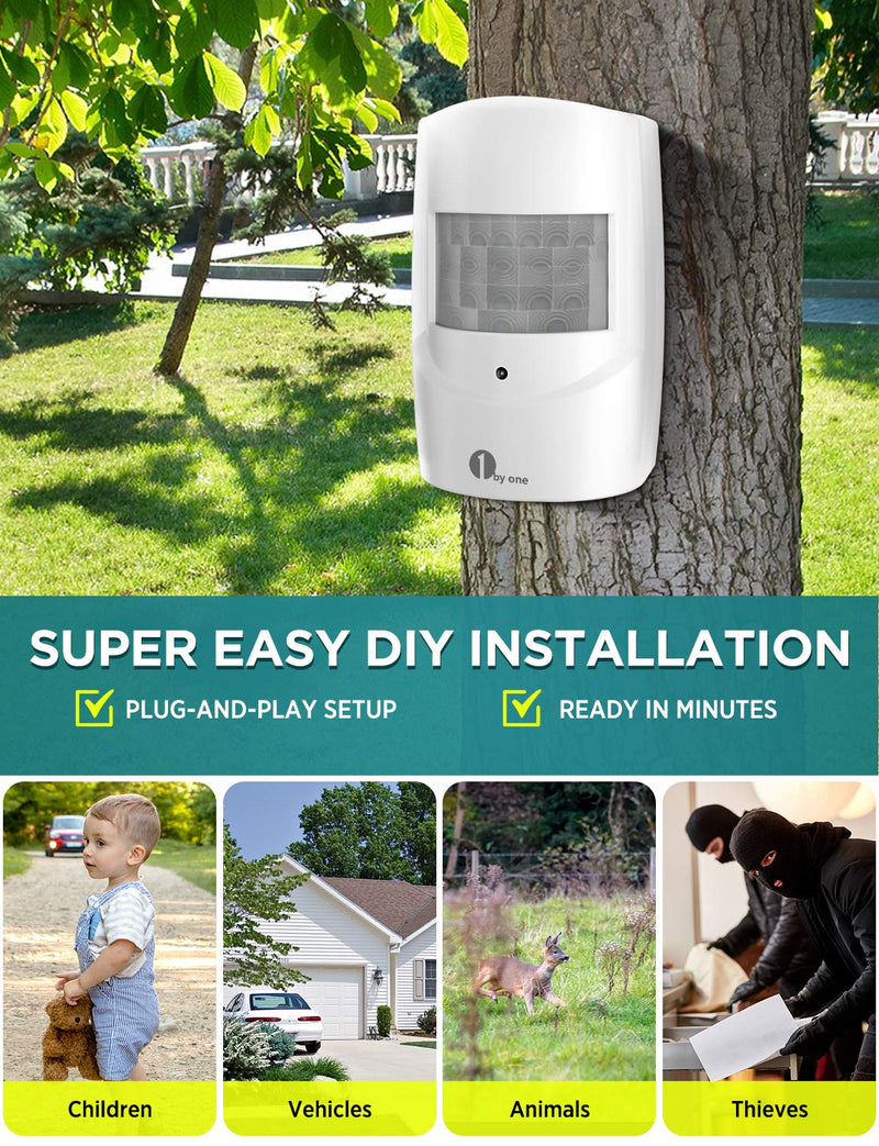 [Australia - AusPower] - Driveway Alarm Wireless Outside, 1byone Motion Sensor Alarm 1000 FT Range Extra Loud Chimes Home Security Alarm System with 1 Receiver 2 Weatherproof Infrared Sensors Protect Indoor/Outdoor Property 1 receiver 2 PIR sensors 