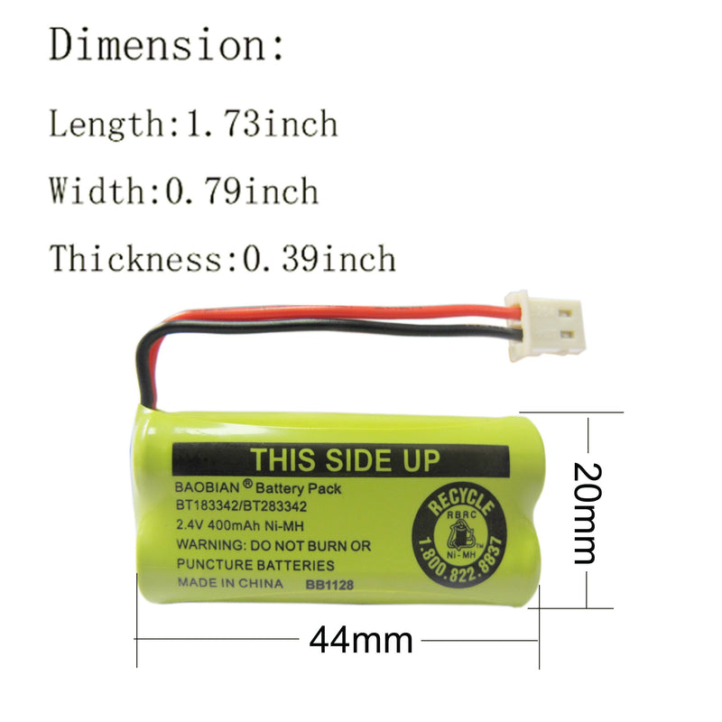 [Australia - AusPower] - BAOBIAN 2.4V 400mAh Cordless Home Phone Battery for AT&T BT162342 BT-162342 BT166342 BT-166342 BT266342 BT-266342 BT183342 BT-183342 BT283342 BT-283342 VTech CS6329 CS6114 CS6419(Pack of 2) 