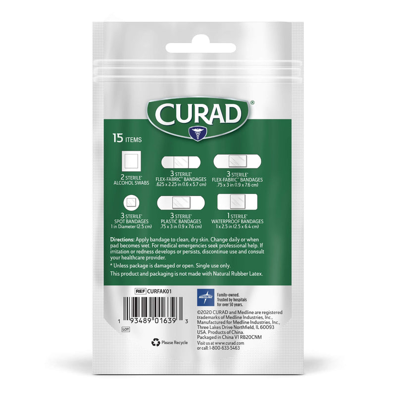 [Australia - AusPower] - Curad First Aid Portable Pack, Ideal for Travel, Carry-on, Backpacks, Water Resistant Pouch, Variety Size Bandages, Alcohol Swabs, 12 Packs 