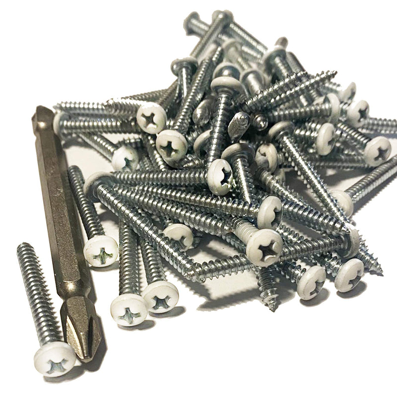 [Australia - AusPower] - 60 pcs # 8 X 1 1/2" White Screws White pan Head Machine Screws White rv Screws Twinfast Thread Cargo RV Zinc Plated Corrosion Resistance #2 Phillips Bit with Screw Bit 