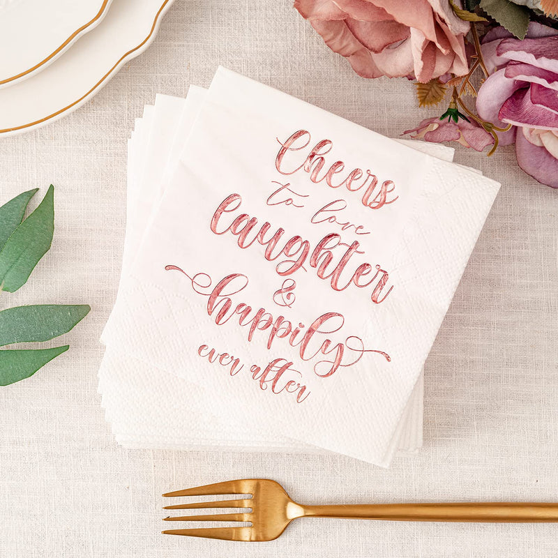 [Australia - AusPower] - Crisky Bridal Shower Napkins Rose Gold, Happily Ever After Cocktail Beverage Cake Dessert Napkins for Wedding & Bridal Shower Engagement Bachelorette Party Decorations,Cocktail Size, 50 Pcs, 3-Ply RoseGold 