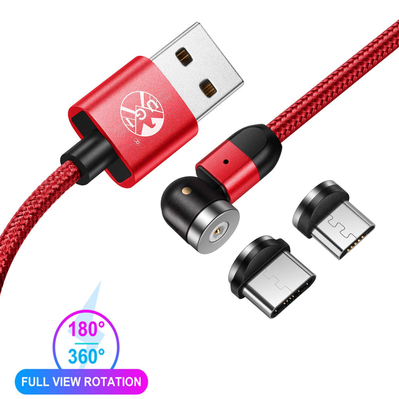 [Australia - AusPower] - UGI Magnetic Charging Cable,(2-Pack,3.3ft/6.6ft) Magnetic Cable 3 in 1 Nylon Braided 360°&180°Rotating USB Phone Charger Cable Compatible with Micro USB,USB C Type C and i-Product (Red) 