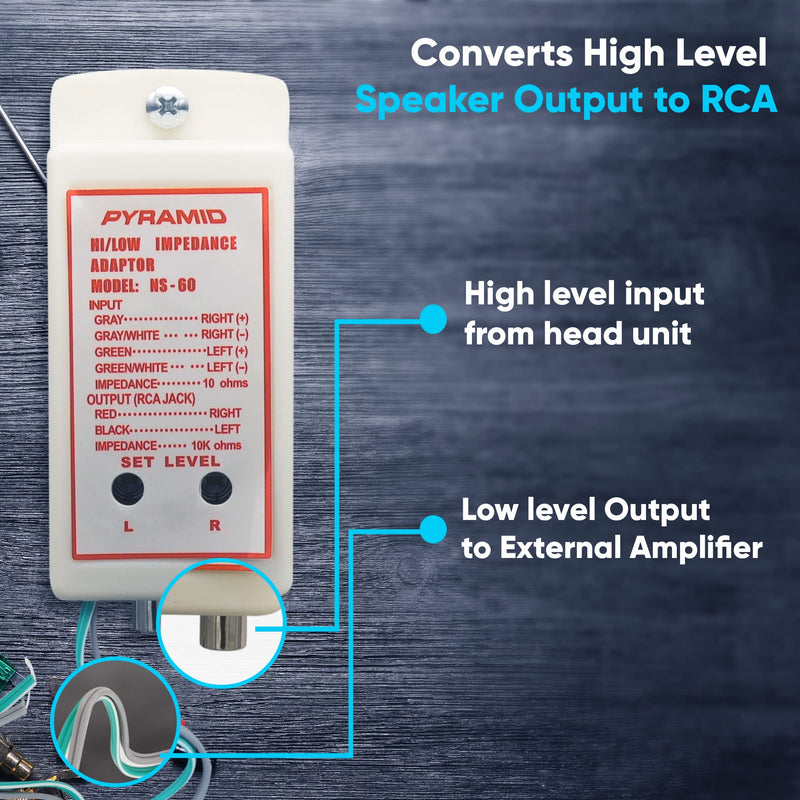 [Australia - AusPower] - High Low-Level Impedance Adaptor - Car Audio System RCA Line Output Converter Adapter w/ Adjustable Level Control - Works on Vehicle Amplifier, Equalizer, Home Theater Setup - Pyramid NS60 