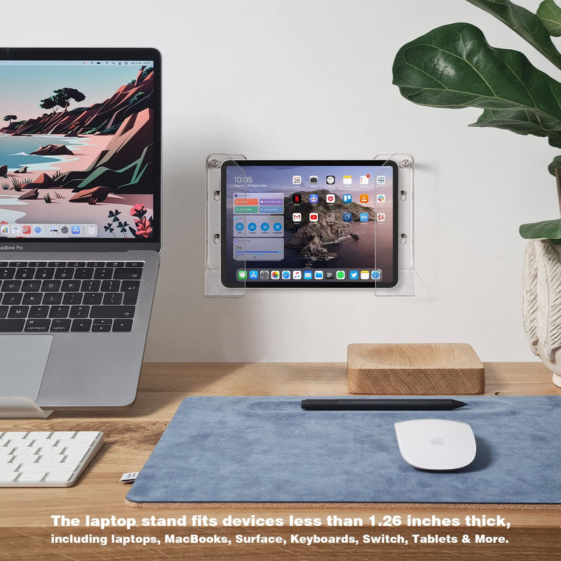[Australia - AusPower] - SIPRDE Wall Mount Laptop Holder - Also Available as an Under Desk Laptop Mount, Clear Acrylic, with Adhesive & Screw, for Macbooks, Surface, Keyboards, Switch, Tablets & More 