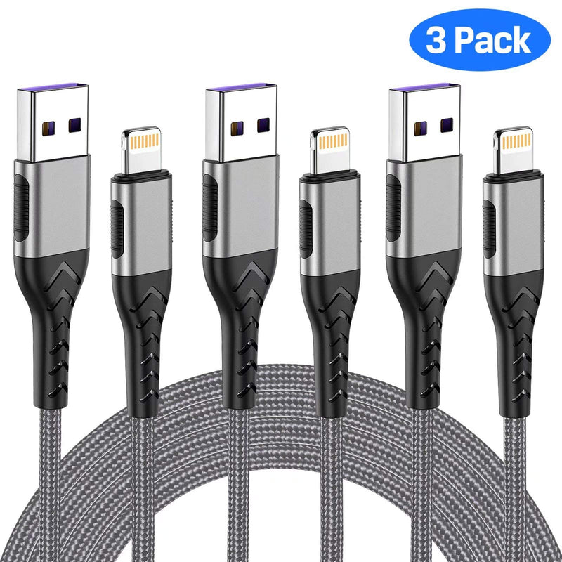 [Australia - AusPower] - iPhone Charger, [MFi Certified] Durcord 3Pack 10FT USB A Cable for Long Lightning Charger Cable, Fast iPhone Charging Cord for iPhone Xs Max/XS/XR/X/8/7/6S/6/Plus/SE/iPad(Silver) Silver 