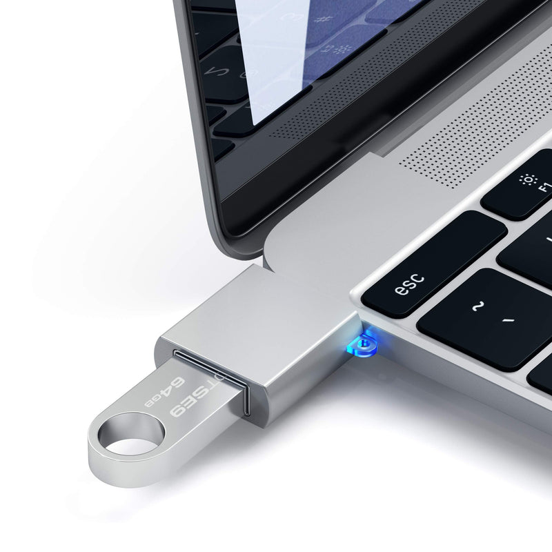 [Australia - AusPower] - Satechi Aluminum Type-C Male to USB 3.0 Female High-Speed Adapter Converter Connector for 2016/2017 MacBook Pro, 2015/2016/2017 MacBook, Chromebook and Other USB-C Devices (Silver) metallic silver 
