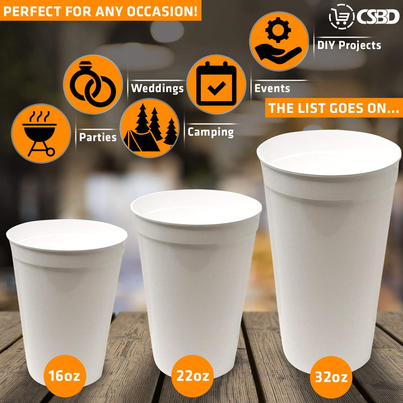 [Australia - AusPower] - CSBD Stadium 22 oz. Plastic Cups, 10 Pack, Blank Reusable Drink Tumblers for Parties, Events, Marketing, Weddings, DIY Projects or BBQ Picnics, No BPA (Black) 22 Fluid Ounces Black 