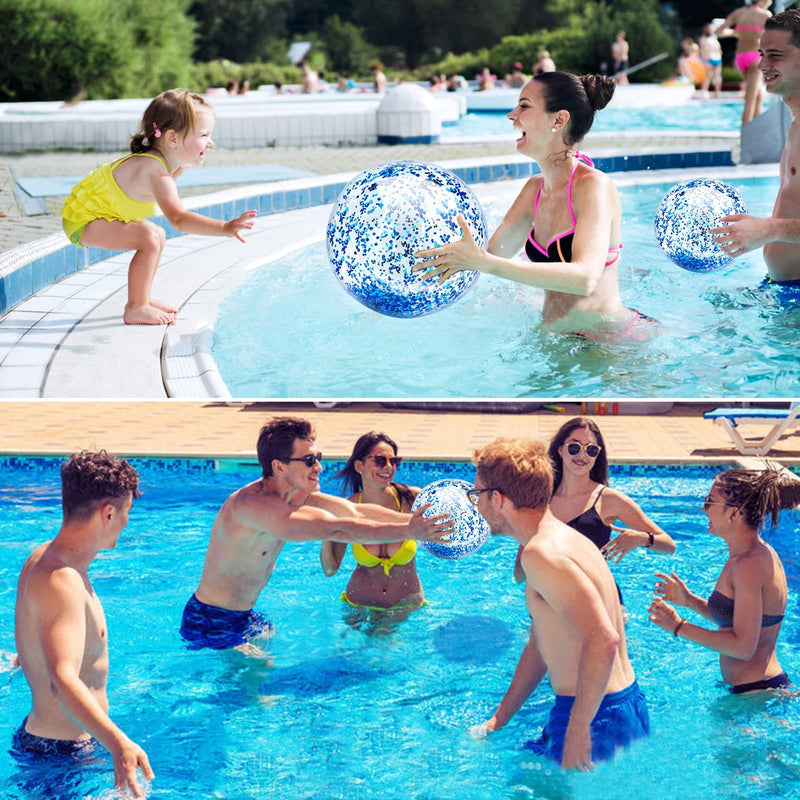 [Australia - AusPower] - 5 Pack Beach Ball Jumbo Pool Toys Balls Giant Confettis Glitters Inflatable Clear Beach Ball Swimming Pool Water Beach Toys Outdoor Summer Party Favors for Kids Adults 