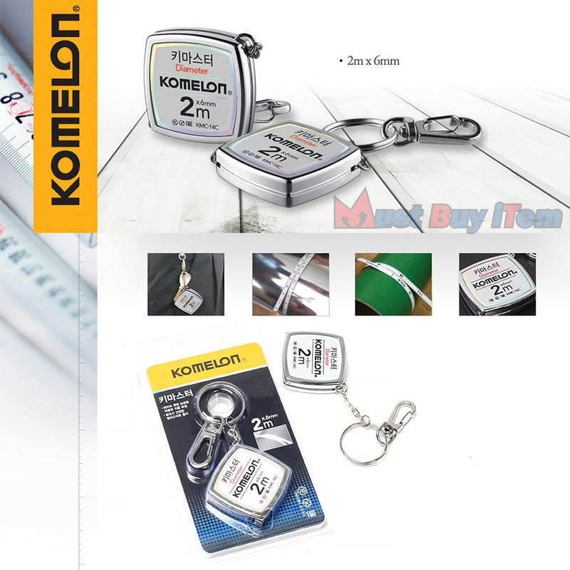 [Australia - AusPower] - Vintage Repertory Komelon KMC-14C Keymaster Metric Tape Measure 2-Meter/Diameter Keychain Pocket Mini Key Chain Ring Chrome Coated Measuring Tool with English Manual Included 