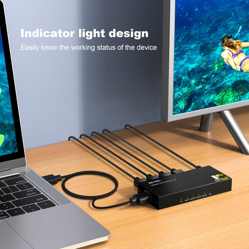 [Australia - AusPower] - HDMI Splitter 1 in 4 Out, JCHICI HDMI Splitter 4K@60Hz 4:4:4, HDMI Splitter for Dual Monitors, EDID Control, Compatible with Xbox PS4 Blu-Ray Player HDTV (1 Source onto 4 Displays) 4 port hdmi splitter 