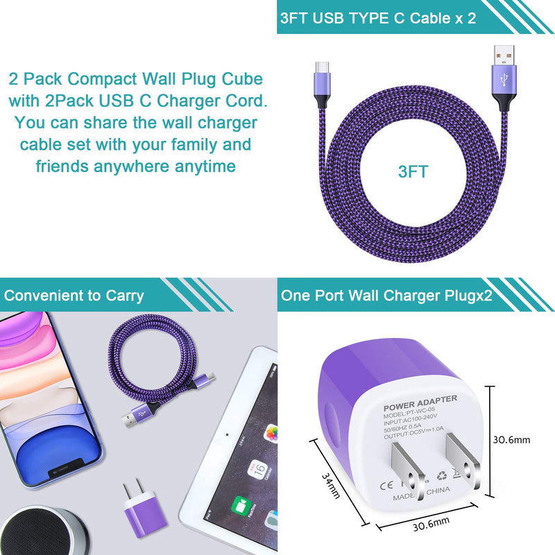 [Australia - AusPower] - Fast USB C Wall Charger with Cable Compatible Samsung Galaxy S21/S20 Fe Ultra 5G,S10+,Note20 Ultra 5g A72 A52 A42 A32 5G A51 A11 A12 A31 A21s,Moto,Single Port Wall Plug Block + 3ft Fast Charging Cord B 4 in 1 Purple Wall Charger+ Cable 