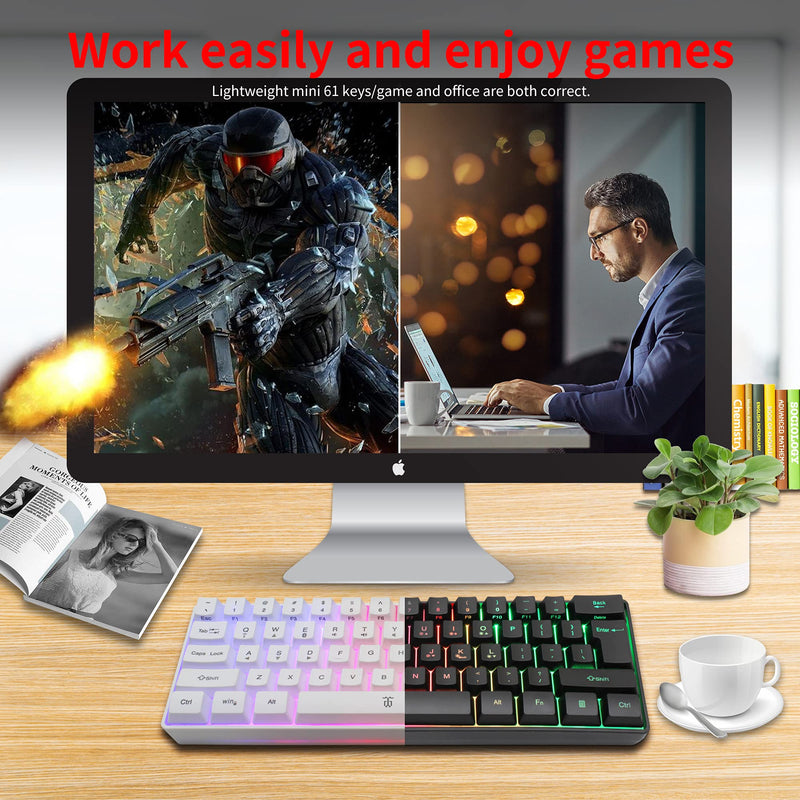 [Australia - AusPower] - Snpurdiri 60% Wireless Gaming Keyboard,2200mAh Mini 61 Keys Mechanical Feeling Keyboard with Bluetooth 5.1&2.4G Wireless Dual Modes,Support Charging,Suitable for PC/Tablet/Smartphone Gamer,Black Black 