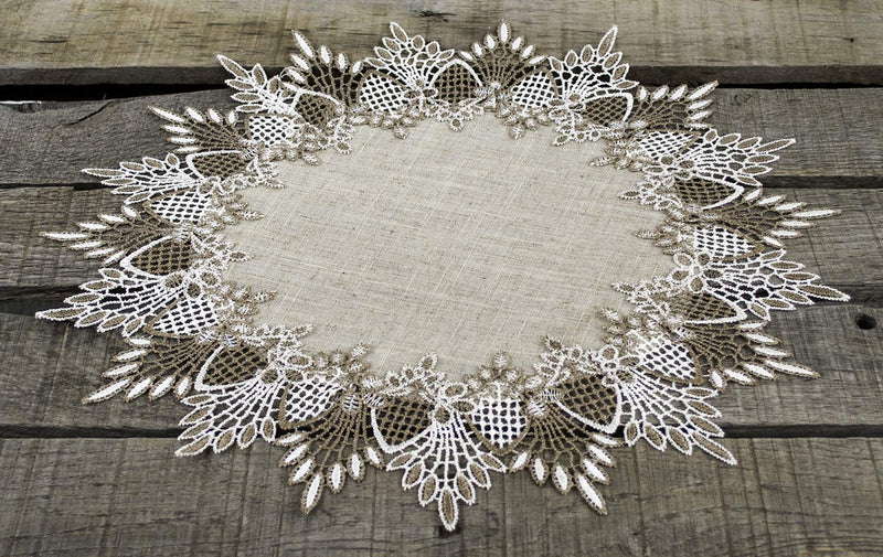 [Australia - AusPower] - Lace Doily 15 inches Neutral Earth Tones Table Topper Scarf Place Mat Round Doily 