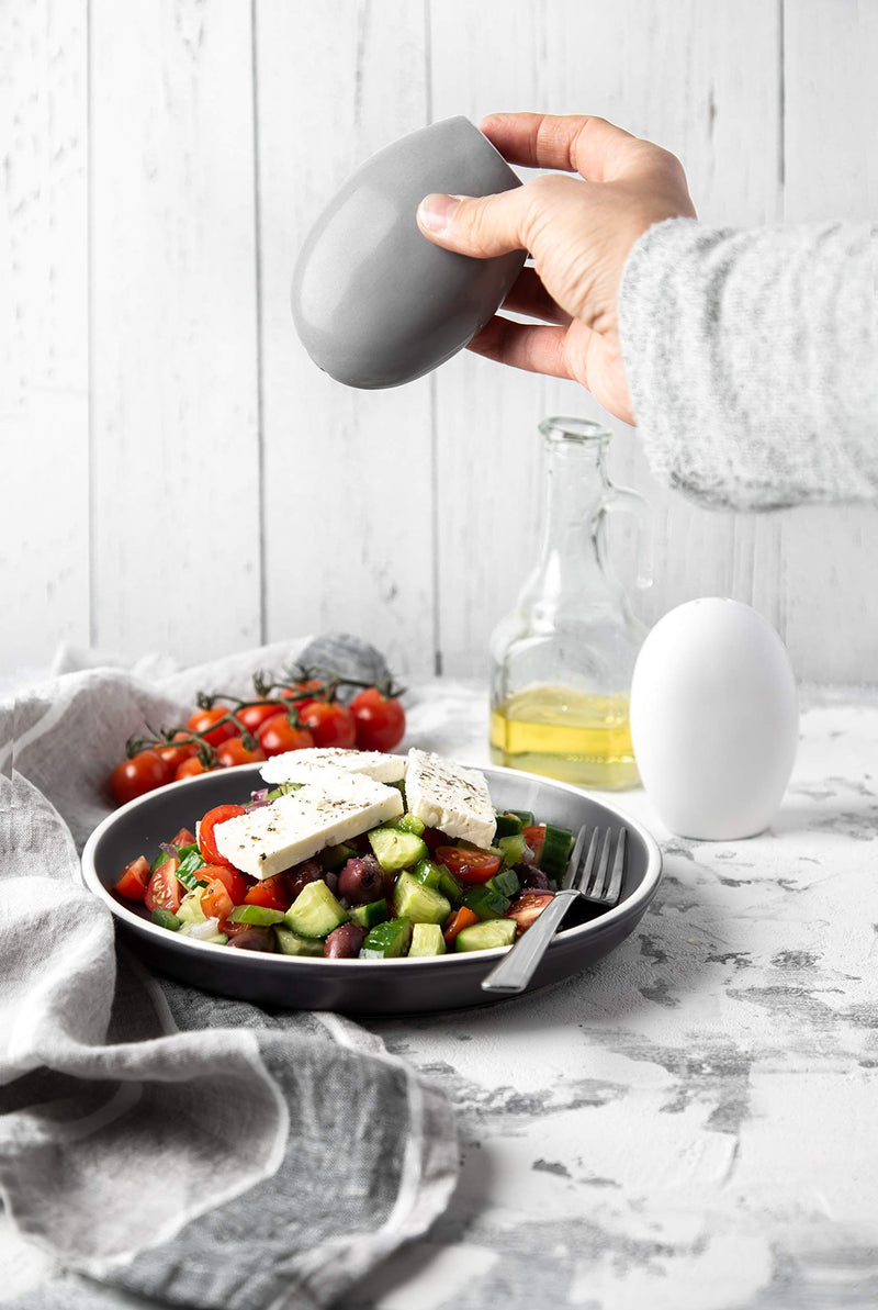[Australia - AusPower] - Modern Salt & Pepper Shakers Made of Chip-free Ceramic - Contemporary Mill Set for Modern Kitchen Decor - Easy to refill, White & Grey Set 