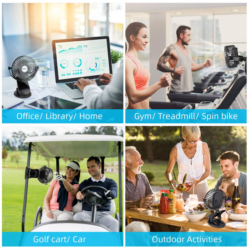 [Australia - AusPower] - SkyGenius Battery Operated Stroller Fan, Rechargeable USB Powered Mini Clip on Desk Fan Black 