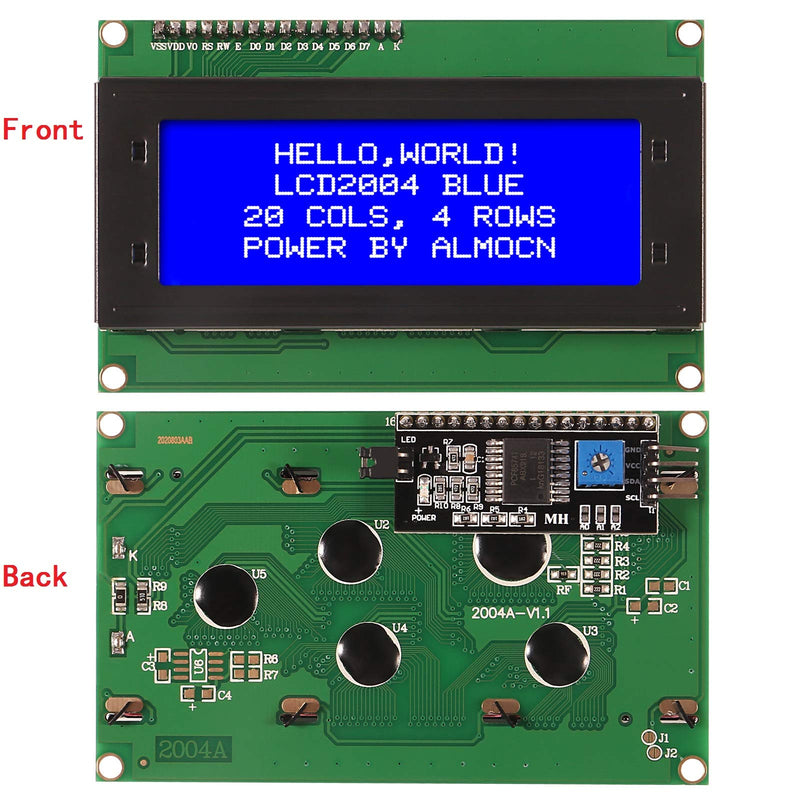 [Australia - AusPower] - ALMOCN 2 Pack IIC I2C TWI Serial 2004 20x4 LCD Display Module with I2C Interface Adapter Blue Backlight for Arduino R3 MEGA2560(2 Pack 2004 Blue) 2Pcs 20x4 Blue 