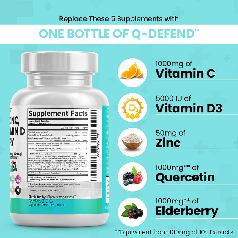 [Australia - AusPower] - Quercetin 1000mg Zinc 50mg Vitamin C 1000mg Vitamin D 5000 IU Bromelain Elderberry - Lung Immune Defense Support Supplement Adults with Artemisinin, Sea Moss, Echinacea, Garlic Immunity Allergy Relief 1 