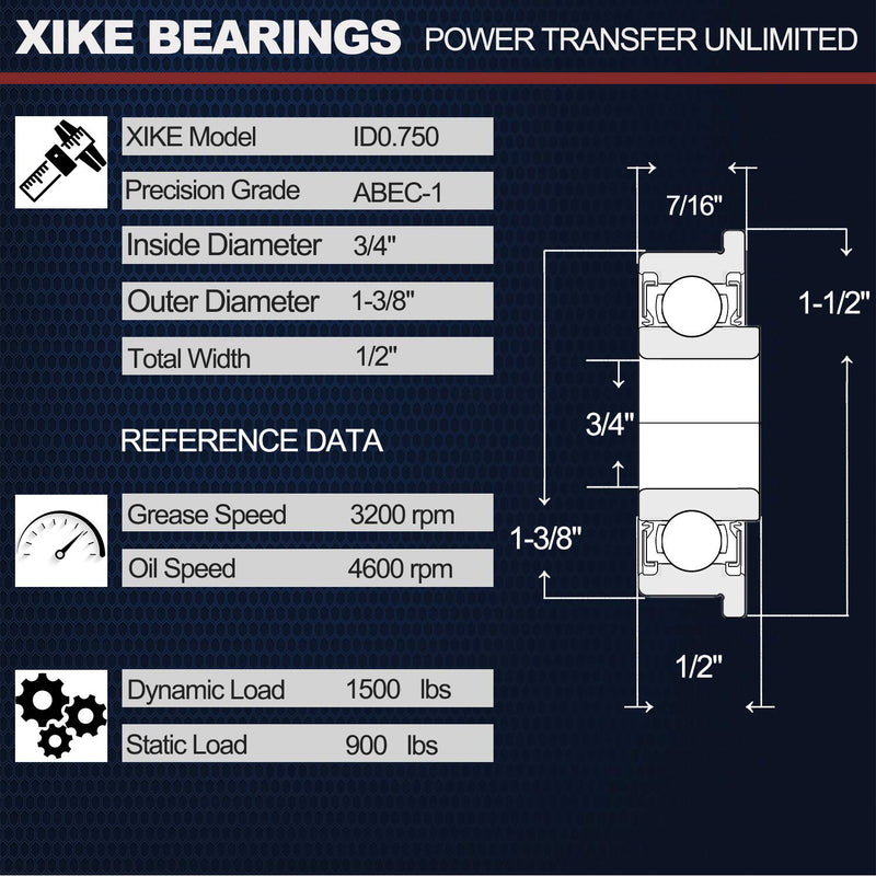 [Australia - AusPower] - XiKe 4 Pcs Flanged Ball Bearings ID 3/4" x OD 1-3/8", Applicable Lawn Mower, Wheelbarrows, Carts & Hand Trucks Wheel, Replacement 532009040, AM118315, AM127304, 10513, 251210 Etc. 