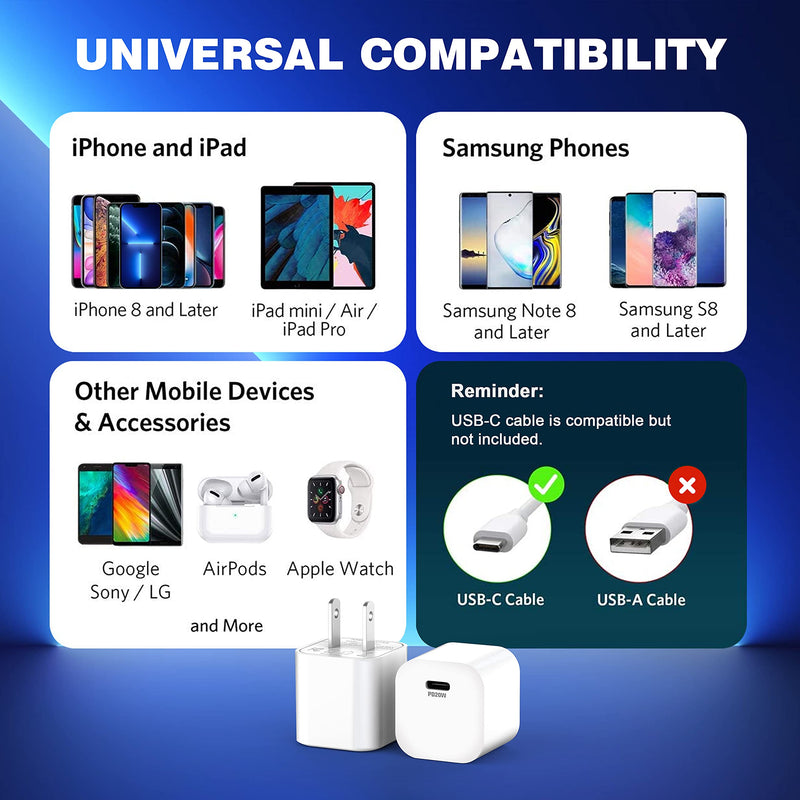 [Australia - AusPower] - [2021 New] iPhone 13 12 Fast Charger, 2-Pack 20W Mini Type USB C Fast Block Charger, PD Power Adapter Plug Charger for iPhone 13/13 Mini/13 Pro/13 Pro Max/12, iPad/iPad Mini/iPad Pro, Pixel and More USB-C Port 