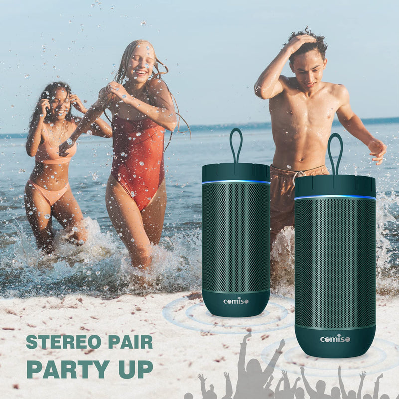 [Australia - AusPower] - COMISO Waterproof Bluetooth Speakers Outdoor Wireless Portable Speaker with 24 Hours Playtime Superior Sound for Camping, Beach, Sports, Pool Party, Shower (Malachite Green) Malachite Green 