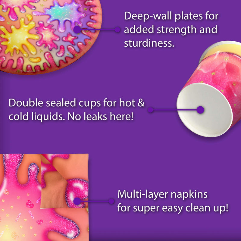 [Australia - AusPower] - Girl Glitter Slime Making Birthday Party Supplies Set Plates Napkins Cups Tableware Kit for 16 