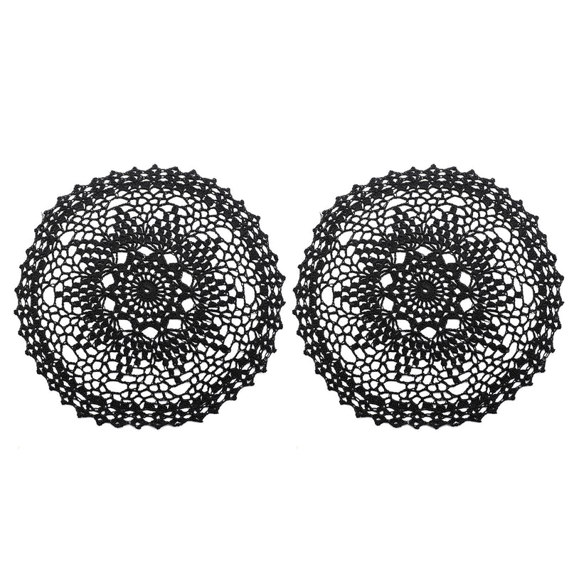 [Australia - AusPower] - Qxzvzem 2 Pieces 12 Inch Halloween Doilies Crochet for Dressers and End Tables Crafts Disposable Small Valentines Doilies Cloth Lace Placemats Coasters Black Cotton Round Tablecloth 
