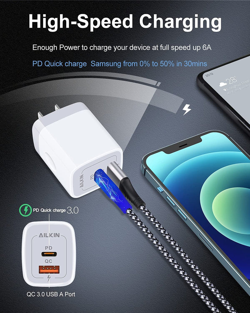 [Australia - AusPower] - Phone 13 Charger, 3Pack Apple Chargers, 2 * Lightning Cables, USB C Wall Charger, C Type Block Adapter, Original iPhone Fast Charging Cargador Carro Cord for iPhone 13 12 11 Pro Max Mini SE X XS XR 8 