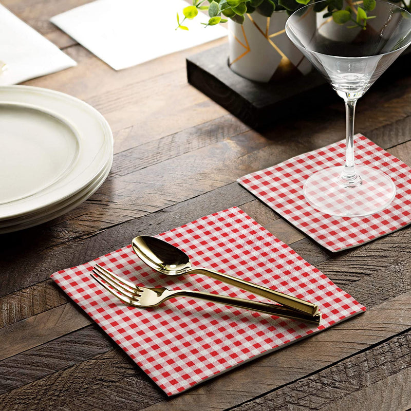 [Australia - AusPower] - Gatherfun Cocktail Napkins 3-ply 80PCS Red and White Gingham disposable Paper Napkins Beverage napkins for Restaurant Bar Picnic Birthday Party 