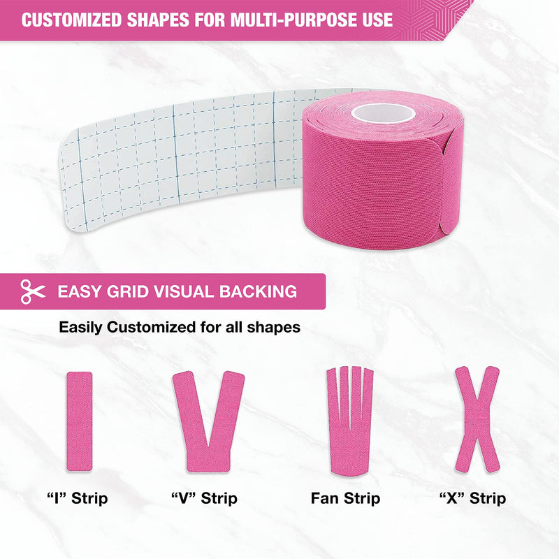 [Australia - AusPower] - EVERLIT [4-Pack] Pre-Cut Elastic Cotton Kinesiology Therapeutic Athletic Sports Tape, for Pain Relief and Support, 80 Precut 10” Strips (Pink) Pink 