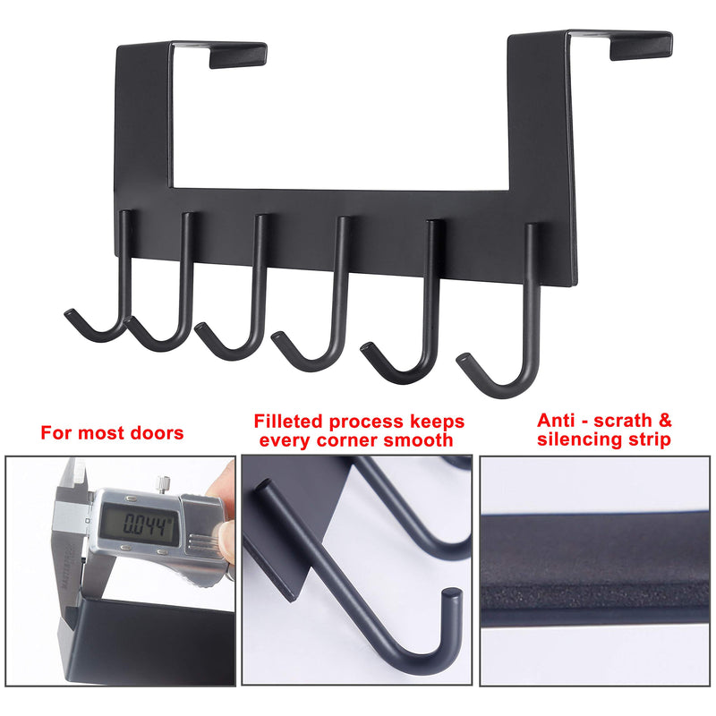 [Australia - AusPower] - SKOLOO Over The Door Hook - 6 Hooks, Metal Door Rack for Entryway, Over The Door Towel Hook for Bathroom, Black Door Hanger for Coat, Towel, Backpack 1 Pack 