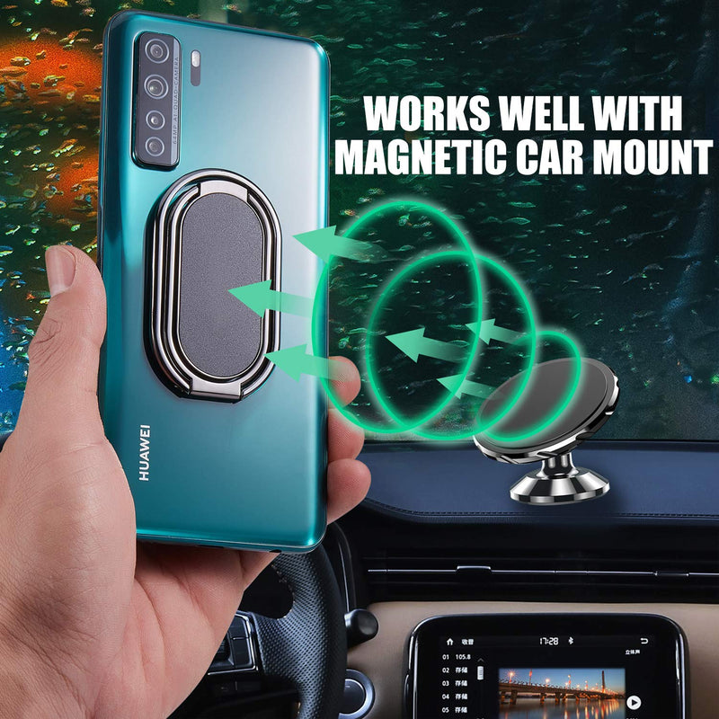 [Australia - AusPower] - Phone Ring Holder Finger Kickstand Foldable Cellphone Stand 360° Degree Rotation Metal Ring Grip Holder for Magnetic Car Mount Compatible with iPhone Samsung All Smartphone and iPad Tablets GunBlack 