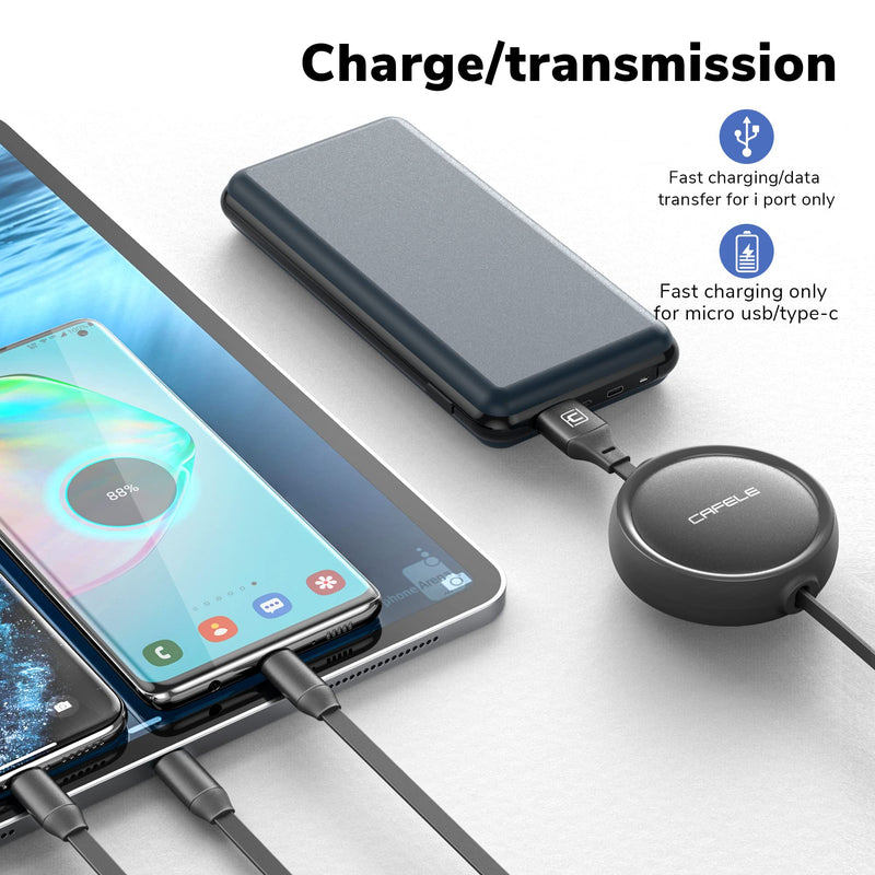 [Australia - AusPower] - CAFELE Multi Charging Cable Retractable 3A (Total), USB C Charging Cable, 3.4 FT, Universal Charger with I/Type C/Micro USB Port for Most Cell Phones/Tablets/Power Bank/Wall Charger/Car Charger Black 