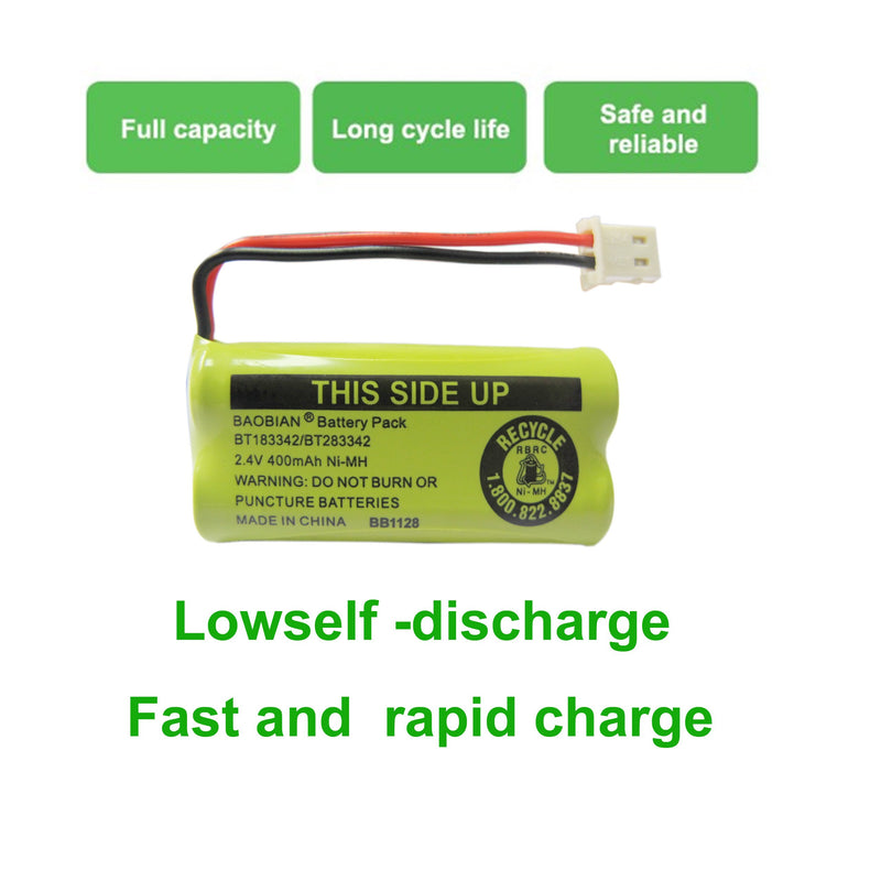 [Australia - AusPower] - BAOBIAN 2.4V 400mAh Cordless Home Phone Battery Compatible with AT&T BT162342 BT-162342 BT166342 BT-166342 BT266342 BT-266342 BT183342 BT-183342 BT283342 BT-283342 VTech CS6329 CS6114 CS6419(4 Pack) 