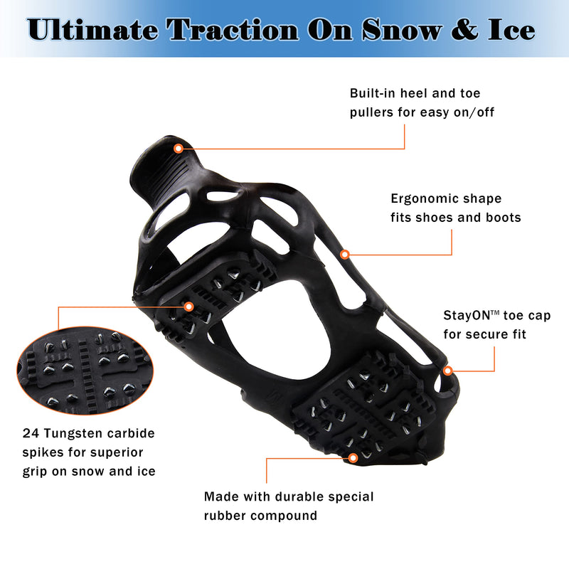 [Australia - AusPower] - Shaddock Fishing Ice Cleats for Shoes Boots, Ice Snow Traction Cleats for Walking on Ice Snow Anti Slip Crampons Walk Cleats Overshoe Stretch Footwear for Men Women Climbing Hiking 24 Steel Crampons Small(3.5-5men/5.5-7women) 