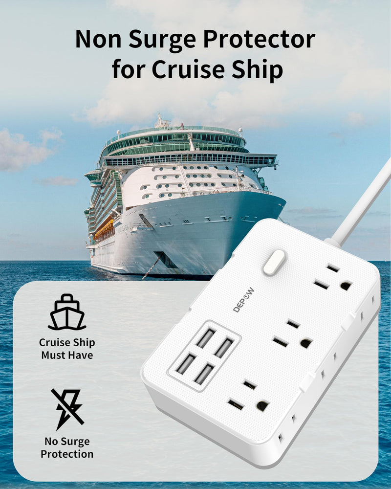 [Australia - AusPower] - DEPOW Power Strip with 6 AC Outlets and 4 USB-A Ports,Wall Mount 45Â° Angled Plug Charging Station with Power Switch, 3Ft Extension Cord for Cruise Ship, Dorm Room, Travel Essentials, White 