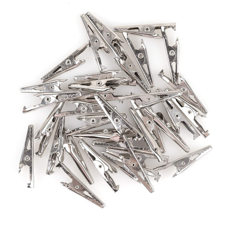 [Australia - AusPower] - 100PCS 1.37IN / 35mm Metal Alligator Clips, Crocodile Clamps Silver Tone Nickel Plated Spring Clamps Test Line Crocodile Clips for Laboratory Electric Testing Work and Cable Lead Clip 