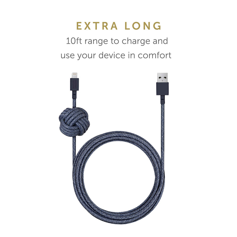 [Australia - AusPower] - NATIVE UNION Night Cable USB-A to Lightning - 10ft Ultra-Strong Durable Lightning to USB Charging Cable with Weighted Knot [MFi Certified] Compatible with iPhone/iPad (Indigo) Indigo 