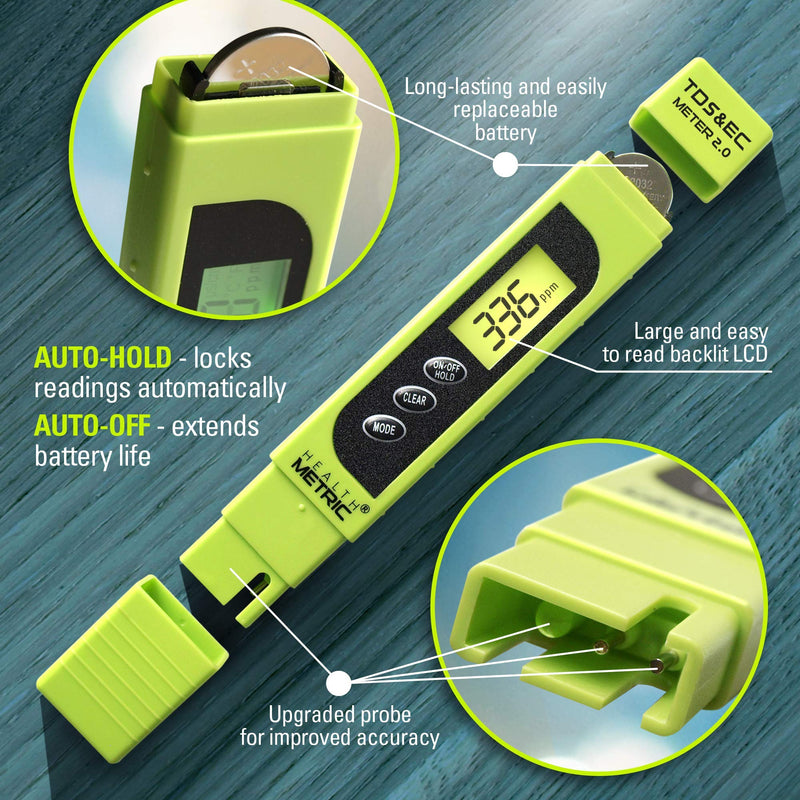[Australia - AusPower] - TDS Meter Digital Water Tester - ppm Meter, EC & Temperature Test Pen 3-in-1 | Easy to Use Water Quality Tester | Ideal for Testing RO Drinking Water Hydroponics Aquarium Swimming Pool & More (Green) Green 