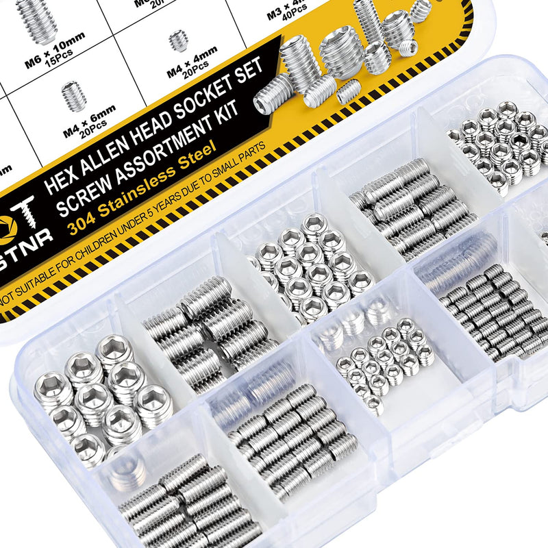 [Australia - AusPower] - TOTFSTNR 230Pcs 304 Stainless Steel Socket Set Screws Assortment Kit, M3 M4 M5 M6 M8 Grub Screws with Hexagon Socket, Hex Allen Head Screw Set Kit for Door Handles, Light Fixture (Metric) 