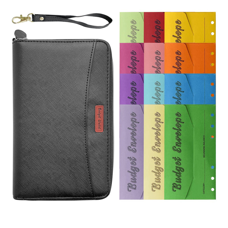 [Australia - AusPower] - Cash Envelope Wallet System for women, Budget Planner with 12 Cash Envelopes Perfect for Personal or Family Financial budget organizer - Black 