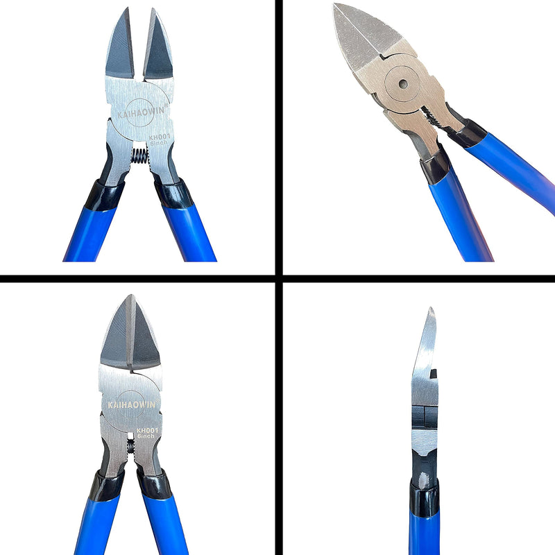 [Australia - AusPower] - Wire Cutters, 6 inch, KAIHAOWIN Precision Flush Cutters Ultra Sharp Wire Cutters for Crafting Side Cutters Wire Snips Spring Loaded Dikes Wire Cutter for Jewelry Making, Blue with Black Handle 6"x1 Pack 