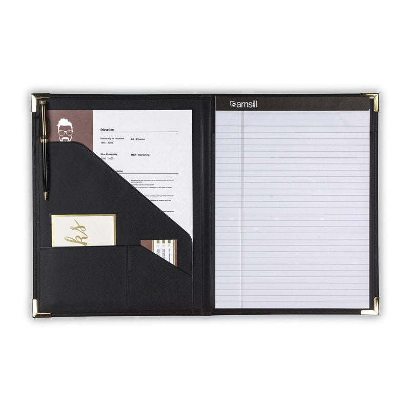 [Australia - AusPower] - Samsill Classic Collection Business Padfolio/Executive Portfolio, Faux Leather & Brass Corners, Resume Document Organizer, 8.5 x 11 Writing Pad, Black 