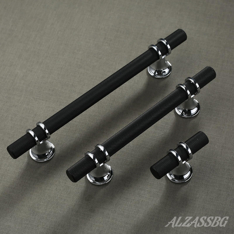 [Australia - AusPower] - Alzassbg 15 Pack Matt Black and Silver Cabinet Pulls, 3-3/4 Inch(96mm) Hole Centers Kitchen Hardware Knurled Cabinet Handles for Cabinets and Drawers AL3087CP-MB 3-3/4" Hole Center 