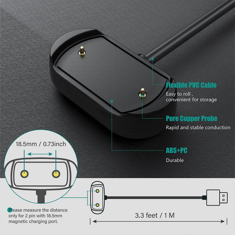 [Australia - AusPower] - TUSITA Charger Compatible with Amazfit GTR 3, GTR 3 Pro, GTS 3 - USB 2 Pins 18.5mm 0.73inch Charging Cable 3.3ft 100cm - Smartwatch Accessories 1 PACK cable 
