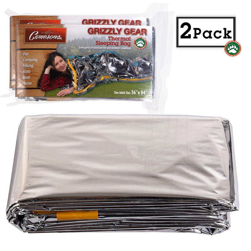 [Australia - AusPower] - Grizzly Gear Emergency Thermal Sleeping Bags Weatherproof Mylar Disaster Survival Bivouac | 7 ft x 3 ft | Compact Lightweight Shelter Signal Reflective Utility | Premium Prepper 2 Pack 