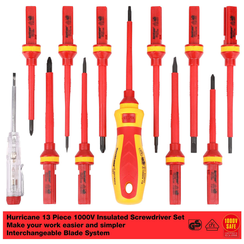 [Australia - AusPower] - HURRICANE 1000V Insulated Electrician Screwdriver Set, All-in-One Premium Professional 13-Pieces CR-V Magnetic Phillips Slotted Pozidriv Torx Screwdriver 