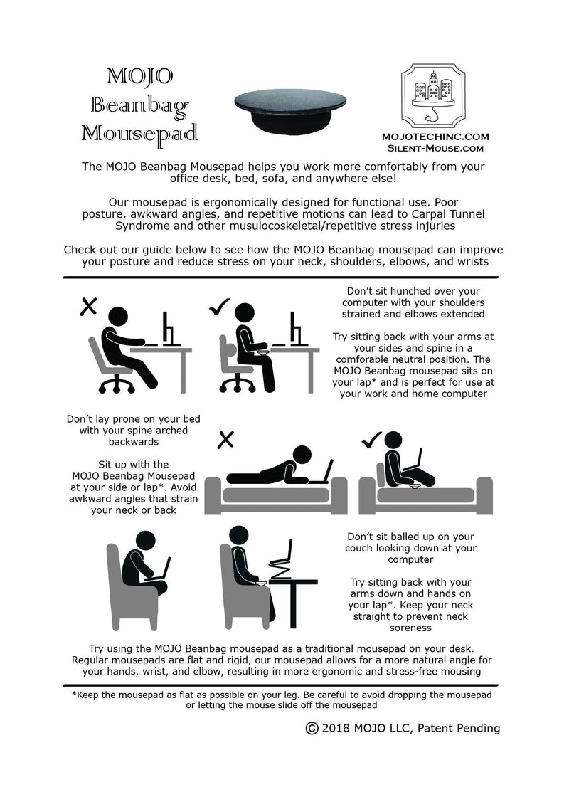 [Australia - AusPower] - MOJO Beanbag Mousepad - Ergonomic Comfortable Mouse Pad for Sofa, Bed, Lap, Couch, and Anywhere Else (Black Leather) Black Leather 