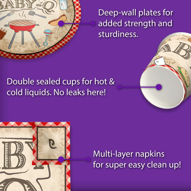 [Australia - AusPower] - Birthday Galore Baby-Q Baby Shower Party Supplies Set Plates Napkins Cups Tableware Kit for 16 